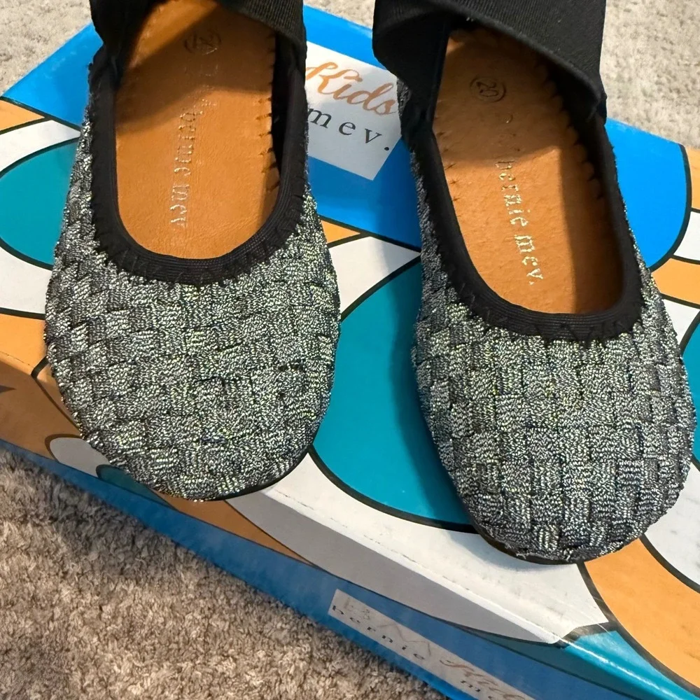 Bernie Mev Kids Monica K Pewter Woven Elastic Ankle Strap Flats EU 20 Toddlers 5